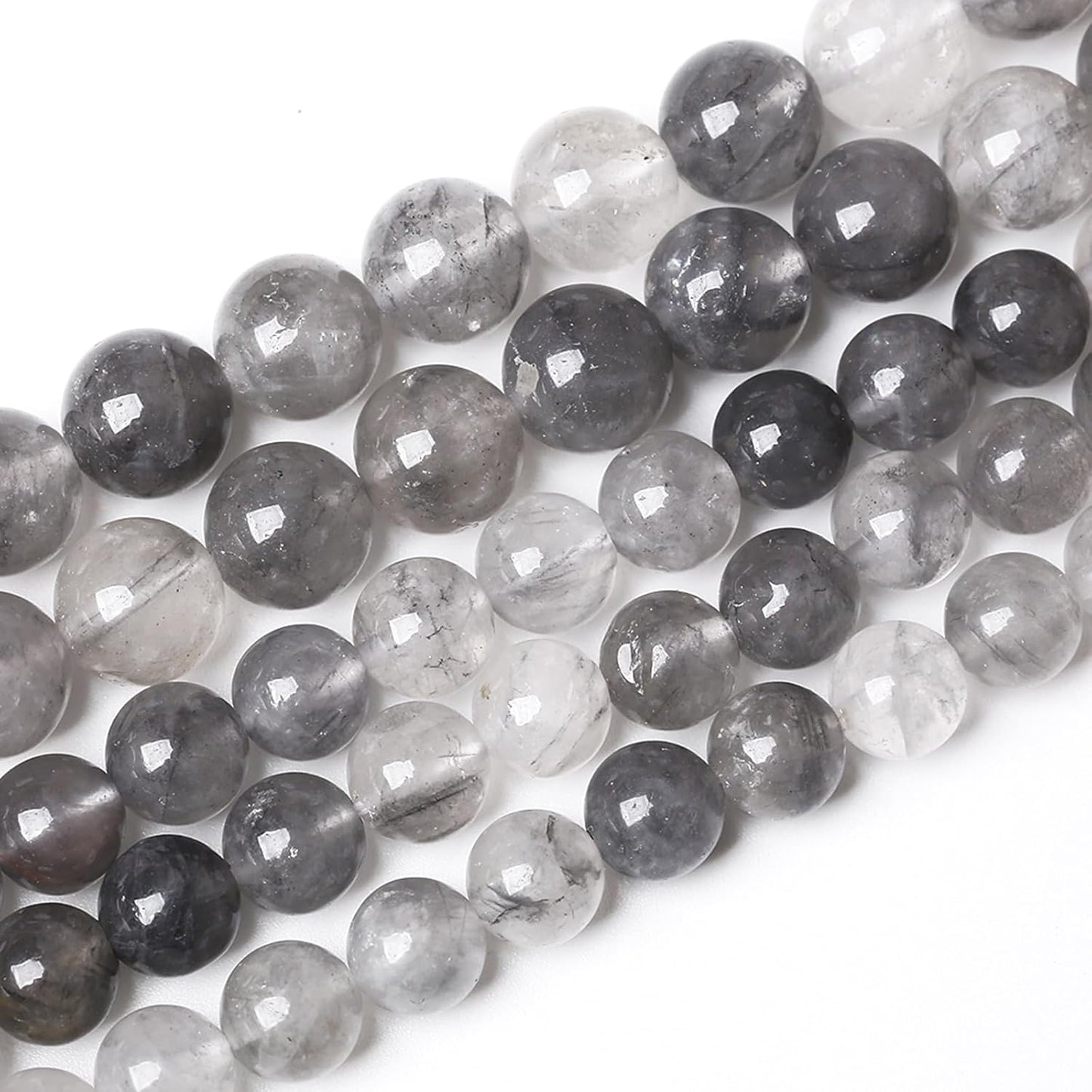 60pcs 6mm Natural Grey Cloud Crystal Stone Beads for Jewelry Making Energy Healing Power Stone Beads DIY Bracelet Necklace Accessories 15"(6mm, Grey Cloud Crystal)