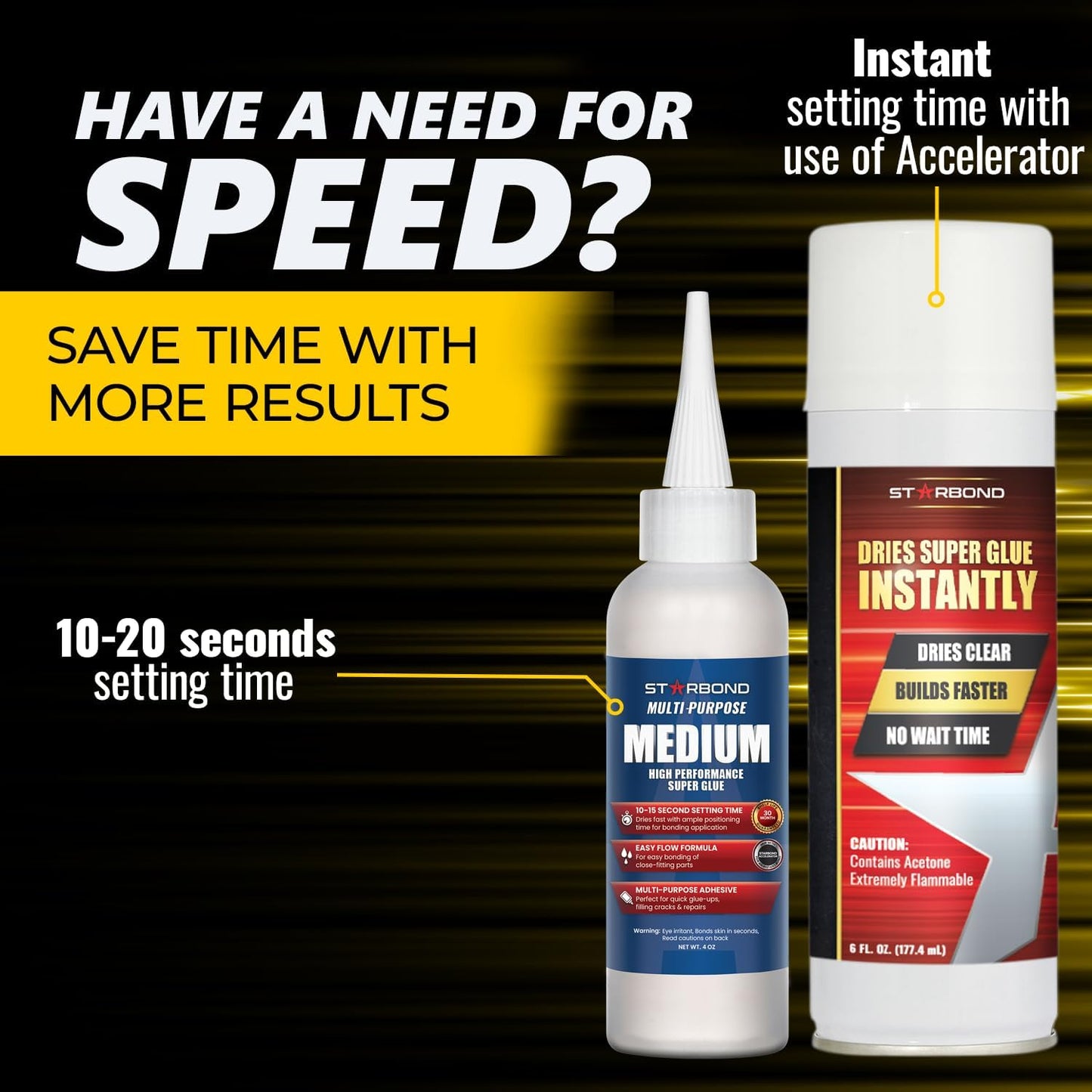 Starbond 4 oz Medium CA Glue with 6 oz Activator Bundle, Premium Cyanoacrylate Super Glue, for Quick Repair, Woodworking, Woodturning, Hobby Models