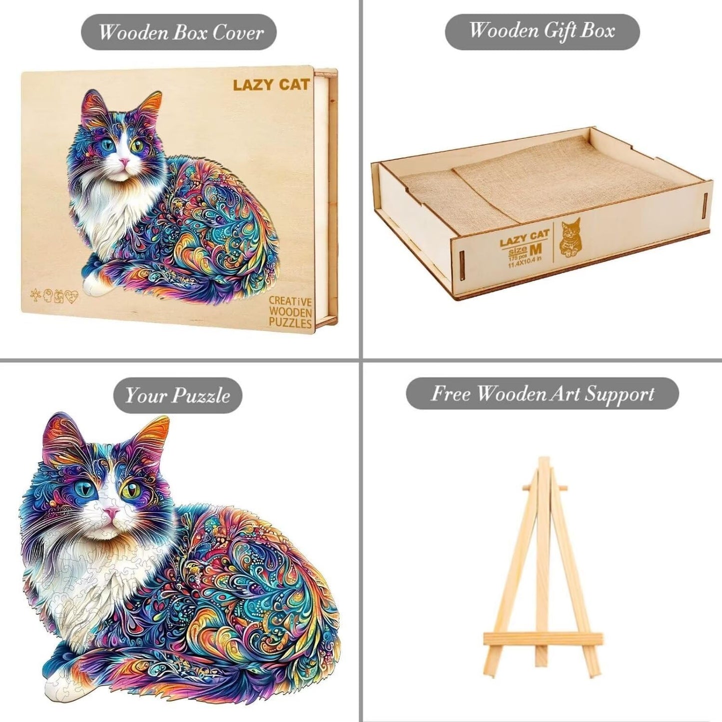 Lazy Cute Cat Puzzles Adults Gifts Wooden 175 Pieces 11.4 * 10.4in