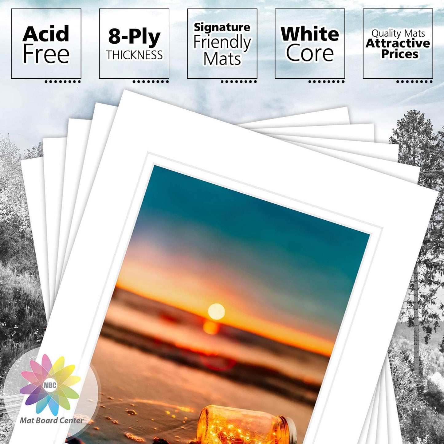 Mat Board Center, Pack of 5, 16x20 for 11x14 Photo Picture Double Mats - Acid Free, 8-ply Thickness, White Core - for Pictures, Photos, Framing (White Over White)
