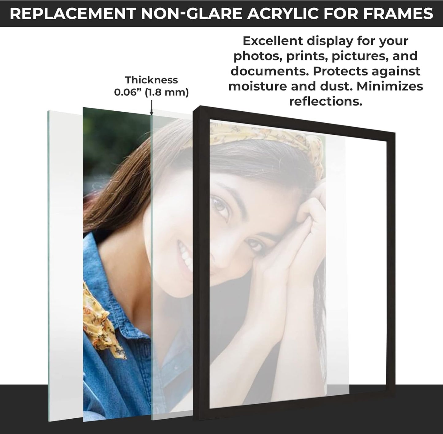 Non-Glare Acrylic Replacement for 5.5x11 Picture Frame, Replacement Plexiglass for 5.5x11 Photo Frame, UV-Resistant Non-Glare Acrylic Cover Sheet