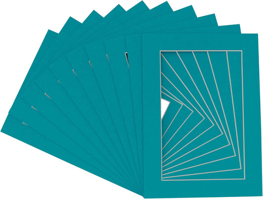 5x7 Mat for 8.5x11 Frame - Precut Mat Board Acid-Free Show Kit with Backing Board, and Clear Bags Teal Blue 5x7 Photo Matte Made to Fit a 8.5x11 Picture Frame Matboard for Framing, Pack of 100 Mats
