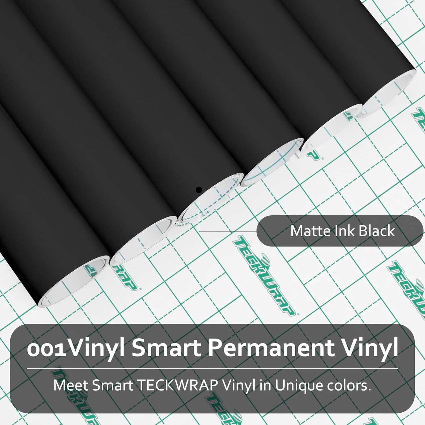 TECKWRAP 001 Smart Adhesive Vinyl Permanent,13in x 5ft, Vinyl for DIY Decal Projects, Compatible with Explore3/Maker3, Matte Ink Black