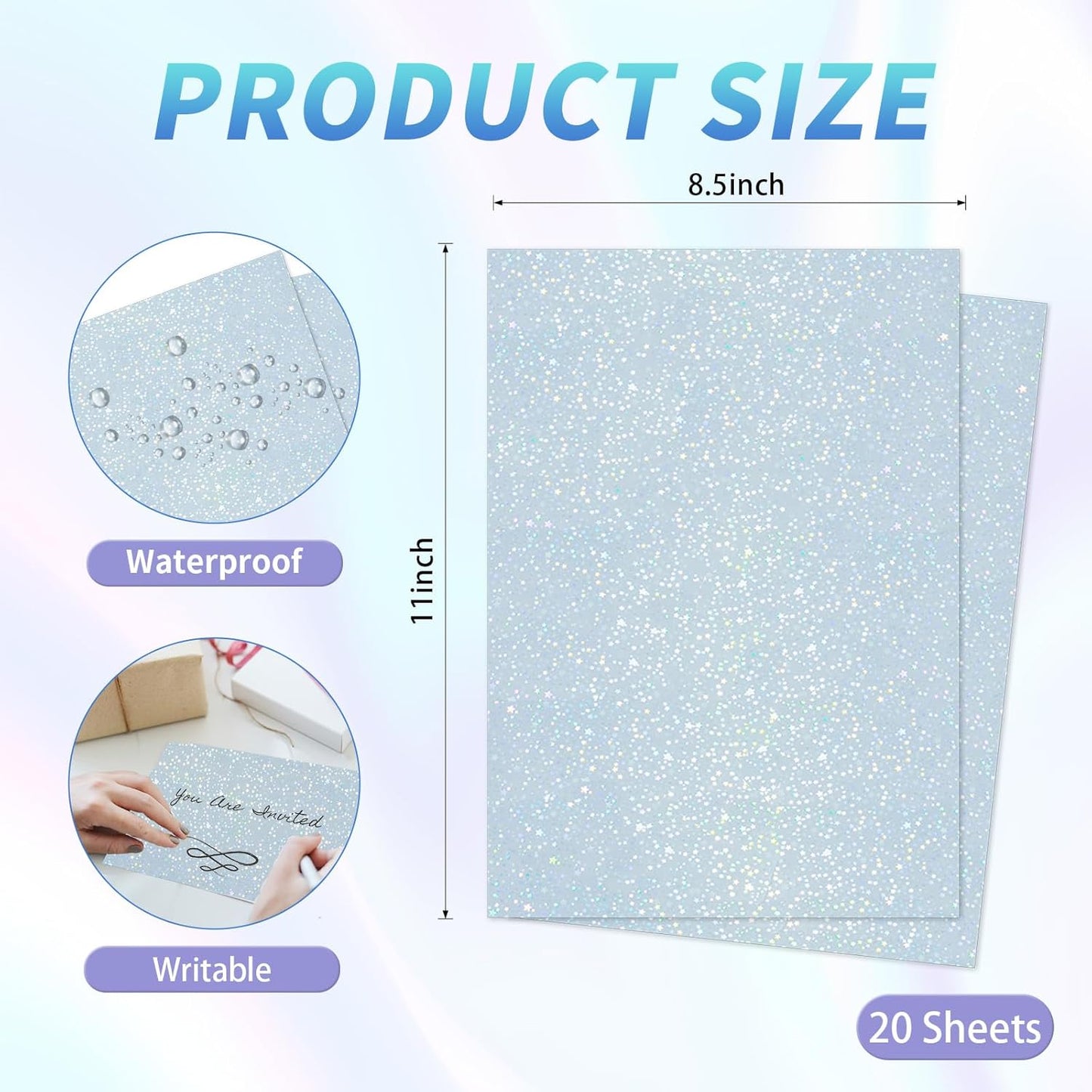 Printable Holographic Sticker Paper,20 Sheets 11 x 8.5''five-pointed star Printable Waterproof Sticker,Rainbow Vinyl Sticker for Inkjet or Laser Printer