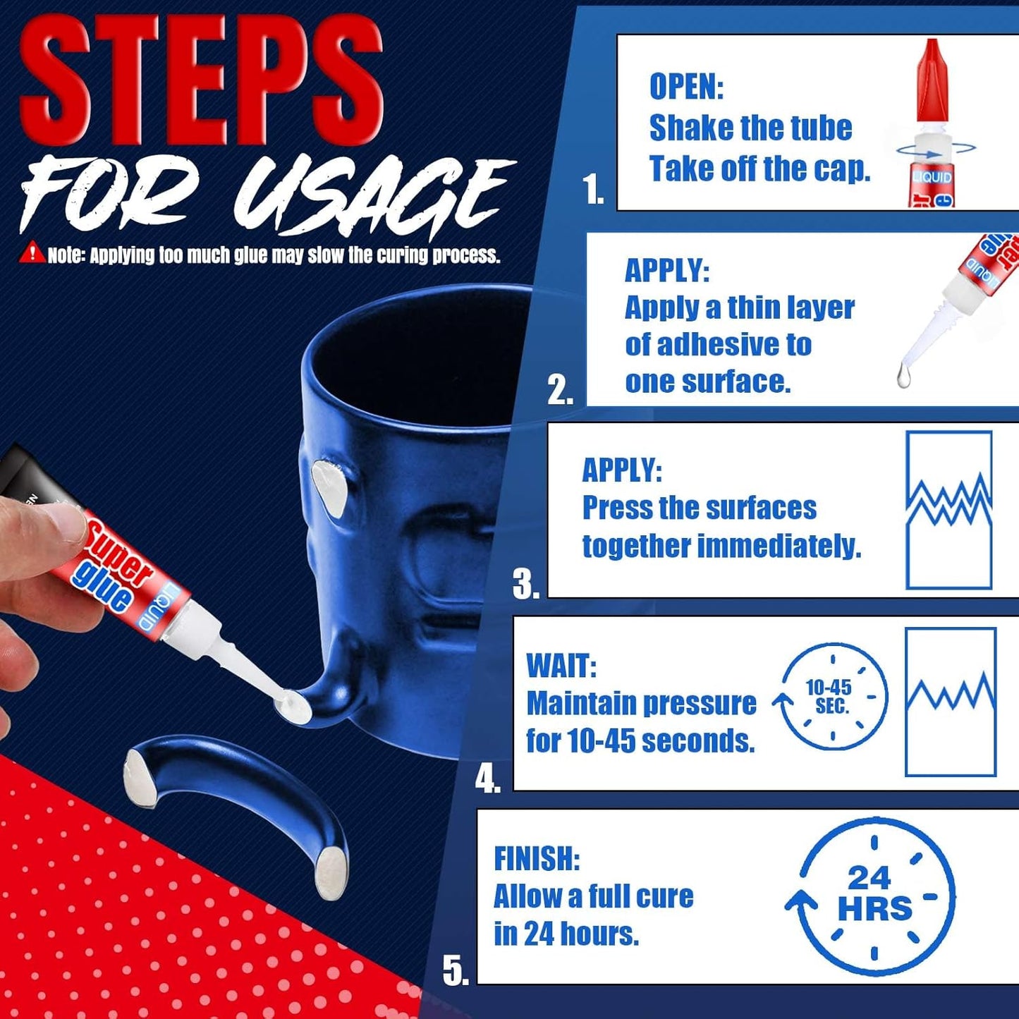 3 Gram (Pack of 24) Single Use Super Glue Liquid, Super Fast, Thin & Strong Adhesive Superglue, Cyanoacrylate Glue for Hard Plastics, DIY Craft, Ceramics, Leather, Metal Etc