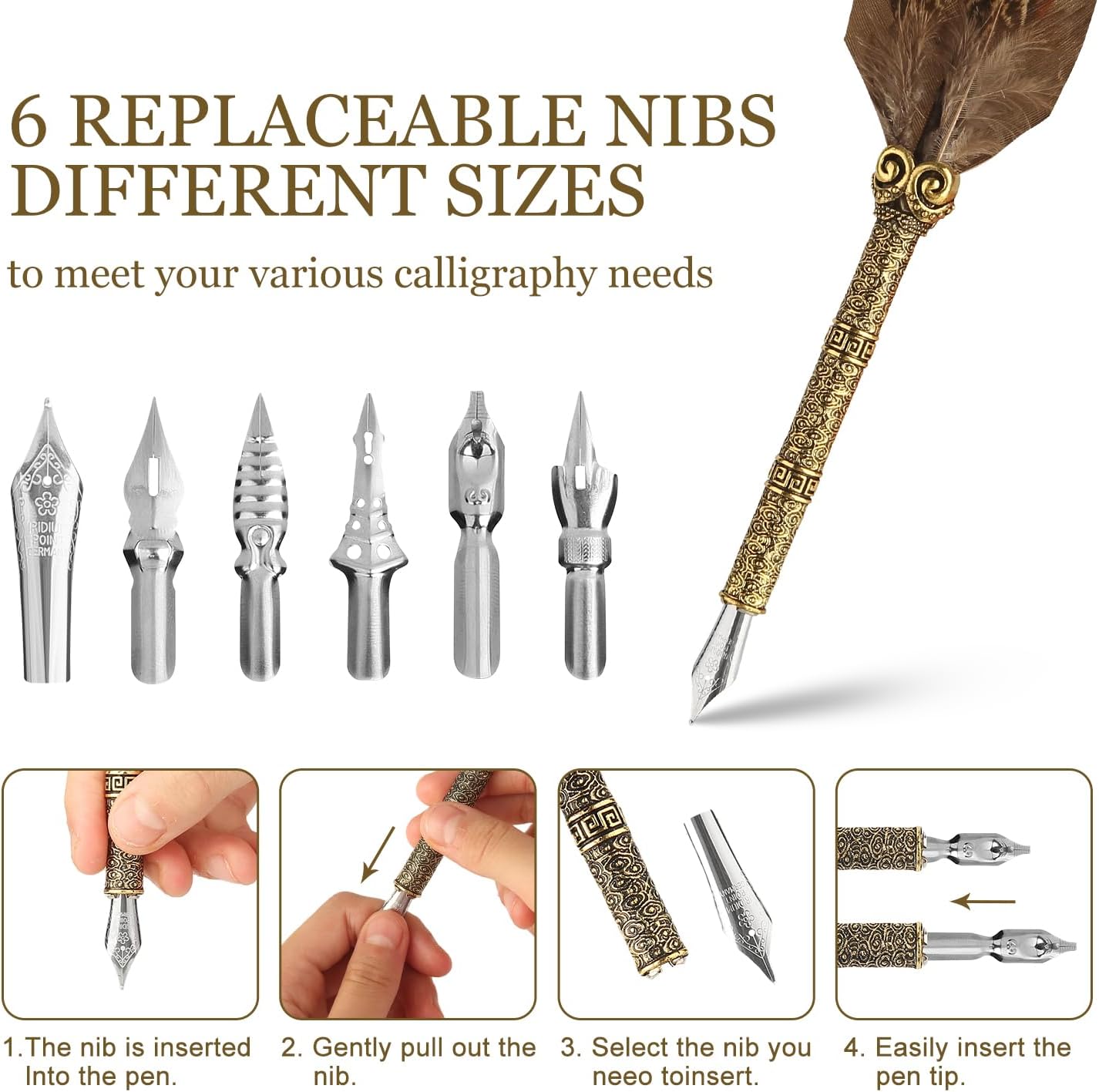 GC QUILL Calligraphy Set - 18pcs With Dual Tip Fountain Pen, Feather Dip Pen, Stamp, Wax Candle, Pen Base, Ink Bottle, Cartridges