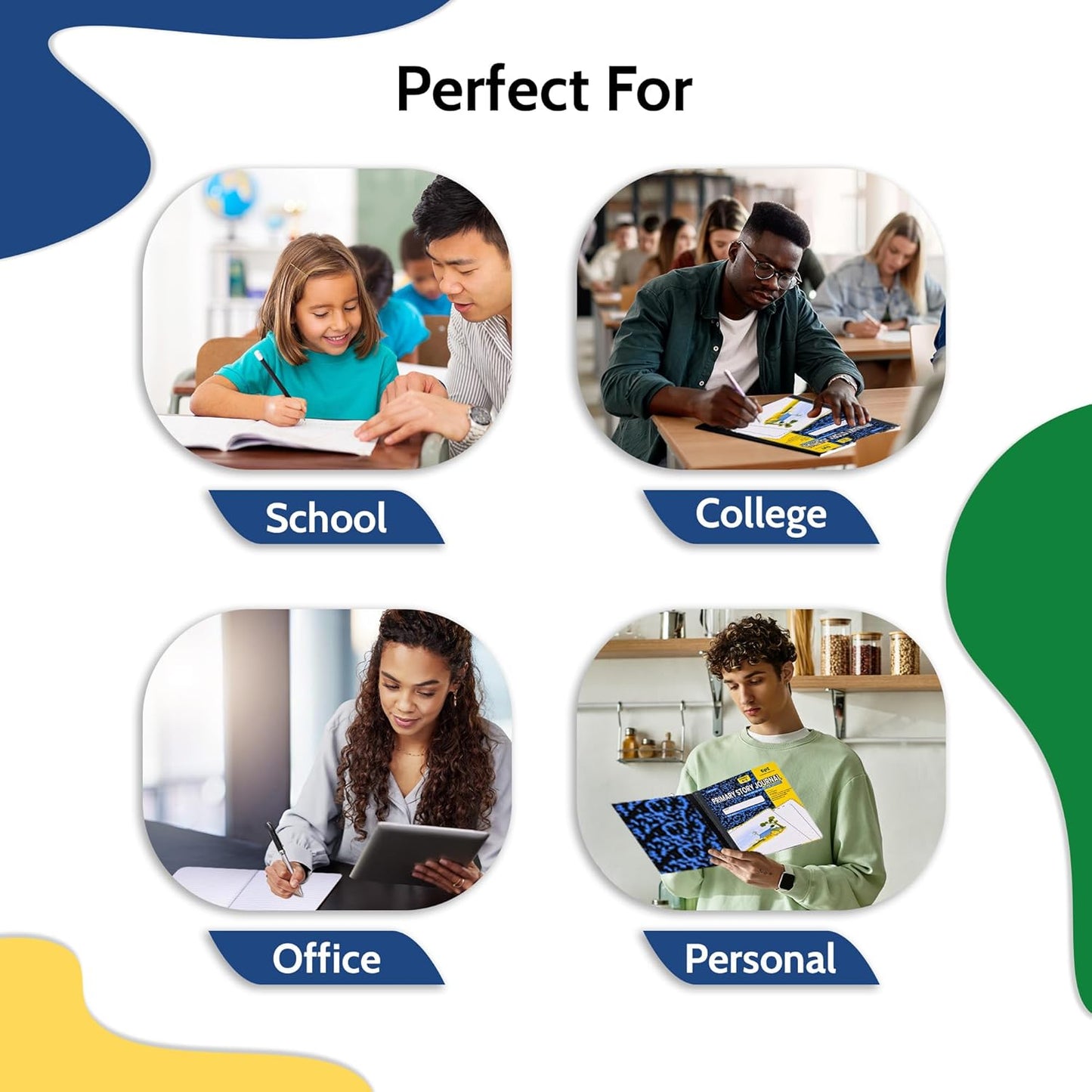 EPI Marble Hardcover Primary Ruled Composition Notebook | 200 Pages (100 Sheets), 9.75 x 7.5 in, Sturdy Sewn Binding | School, Office, Journaling, Notes - 48 Pack