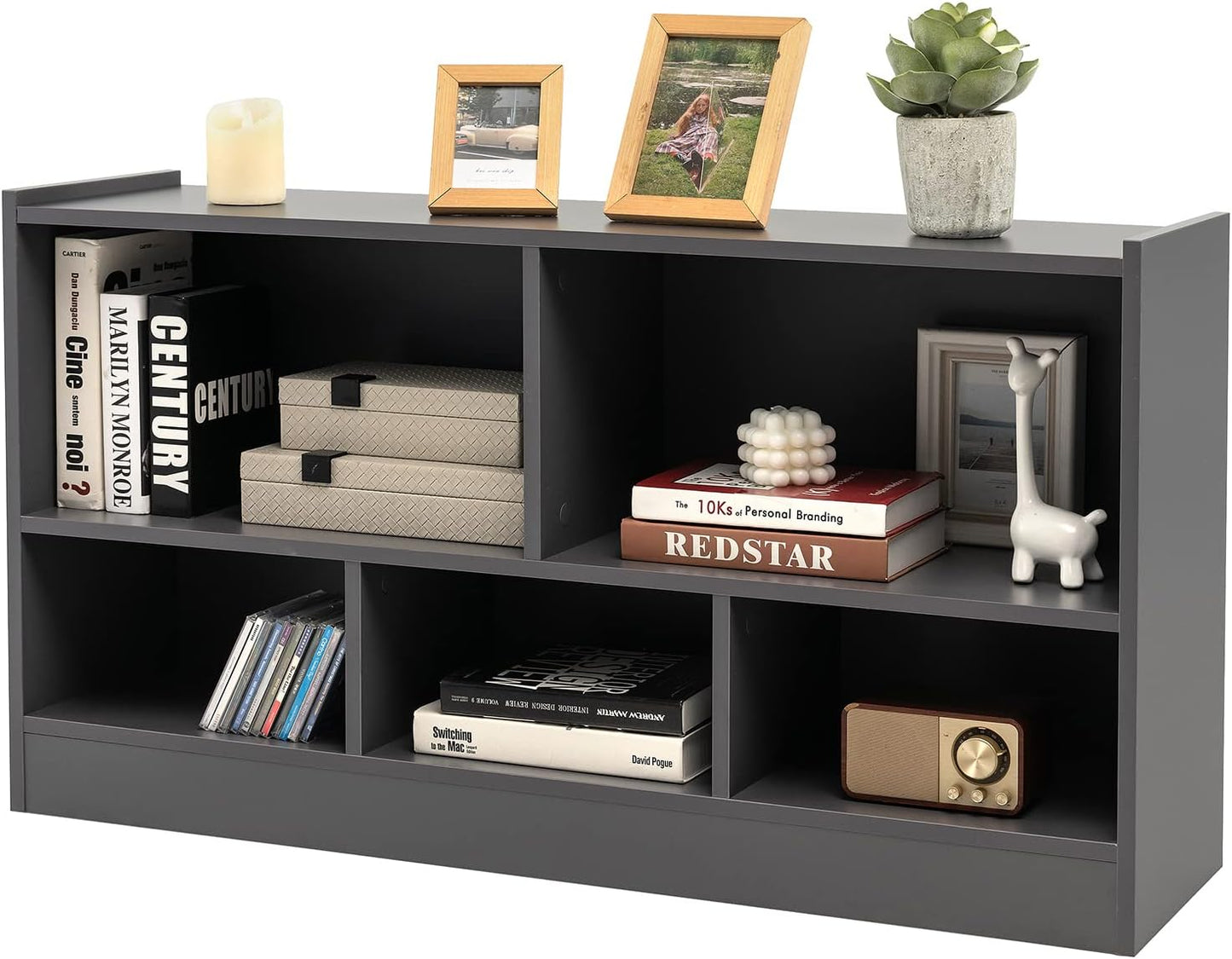 Tangkula 5 Cube Bookcase, 2 Tier Wooden Storage Open Bookshelf, Multipurpose Display Storage Cabinet for Living Room, Bedroom, Hallway, Kid's Playroom, Reading Nook (Grey)