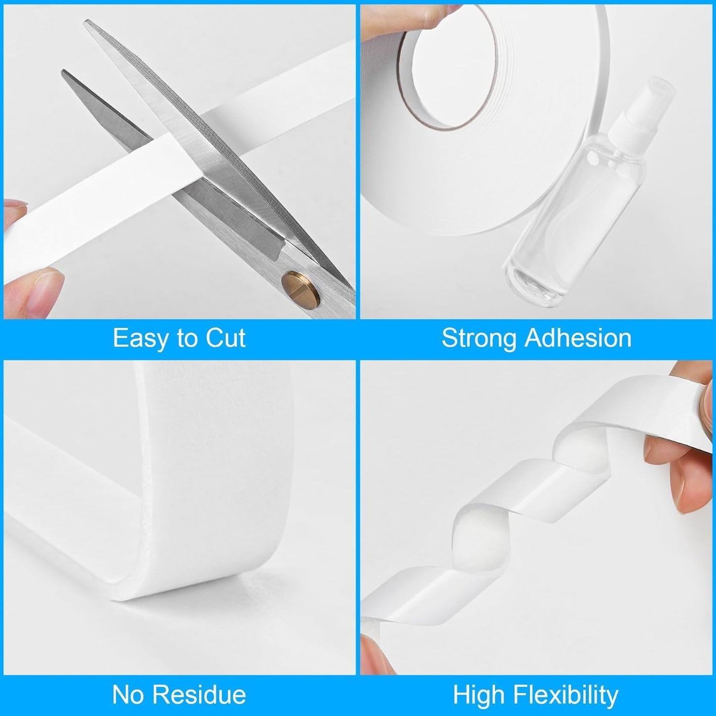 Double Sided Foam Tape 0.39In x 16.5FT, Mounting Tape Heavy Duty, Strong Adhesive Weatherproof Seal Strips for DIY Craft Picture Poster, Car & Gap Filling Mountings, Home Office Decor (White)