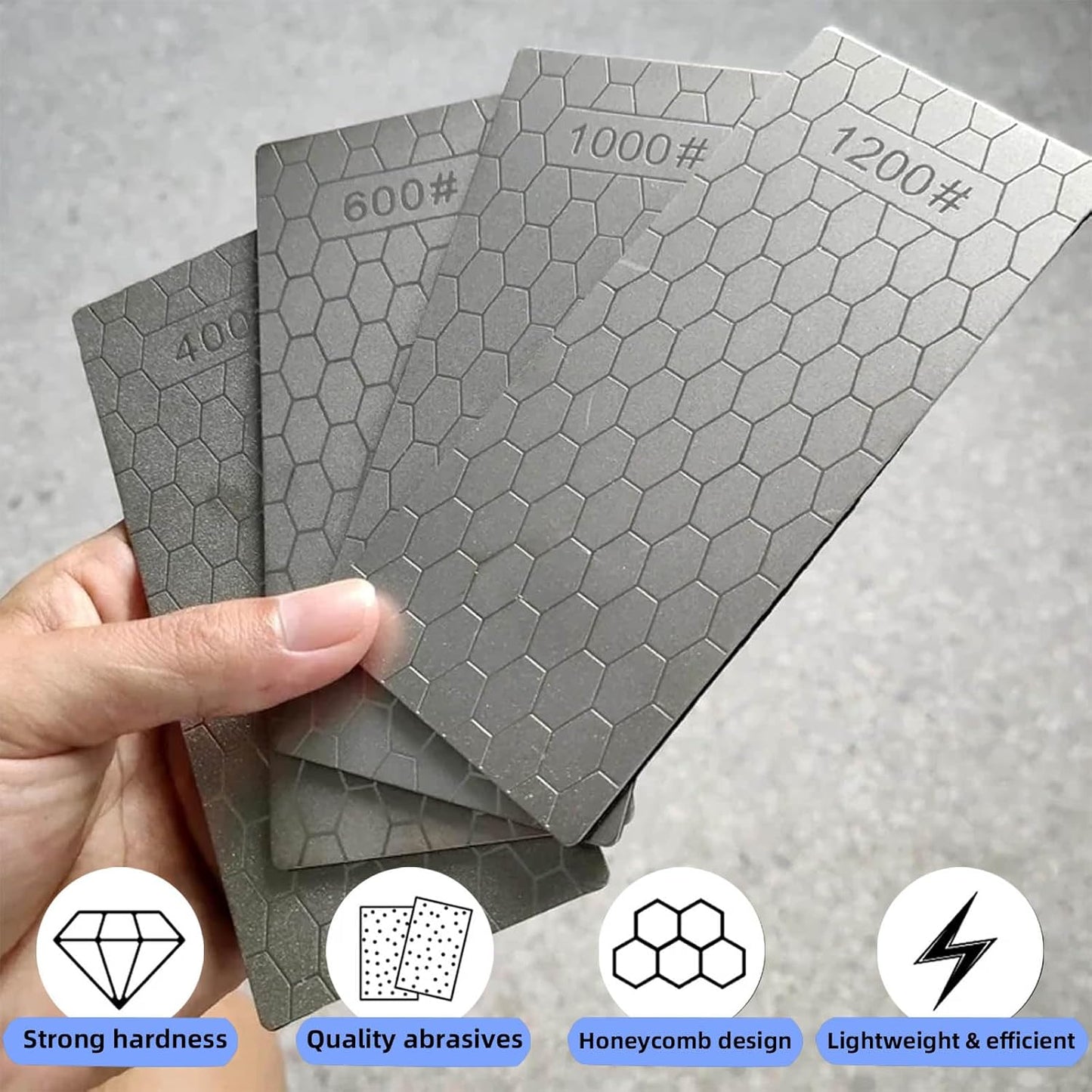 14 Pcs Diamond Sharpening Stone, with Angle Guide and Leather Strop, Knife Sharpener Stone Whetstone Honeycomb Surface Plate with Non-slip Base for Pocket Knives Scissors