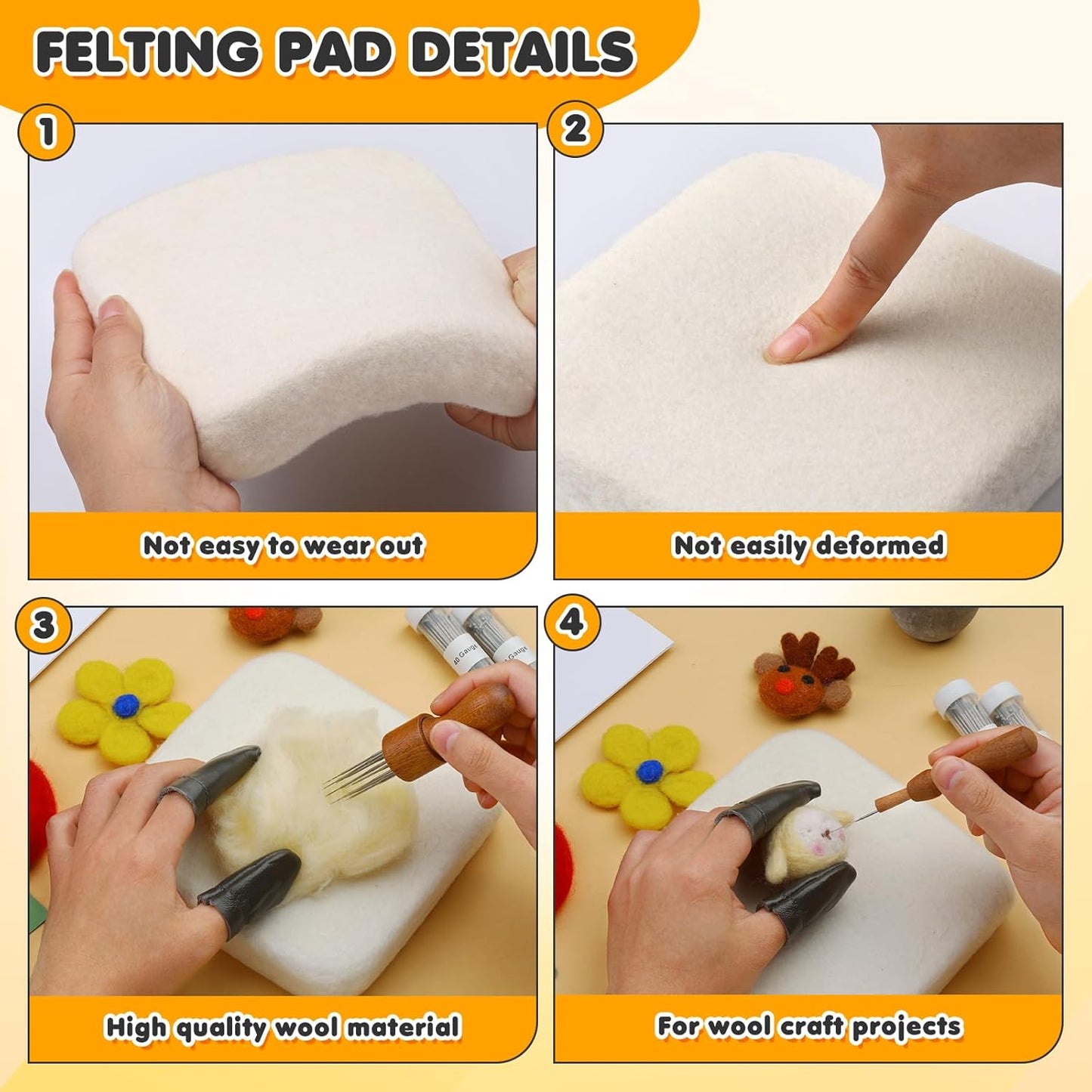 OEHPICC Needle Felting Pad, 6x6 Inch Natural Wool Felting Mat for Wool Craft Project, Needle Felting Supplies