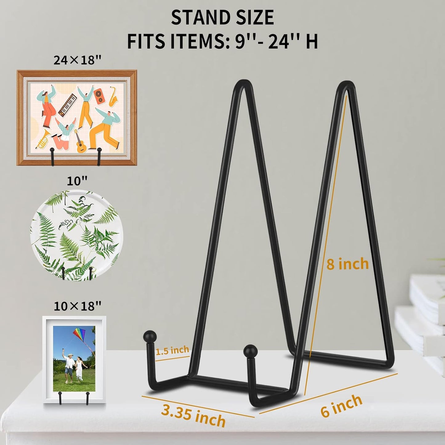 Decolore 8 Inch 5 Pack Black Metal Display Stands Plate Stand Plate Holder Display Stands for Picture, Decorative Plate, Book, Photo Easel, Artistic Work