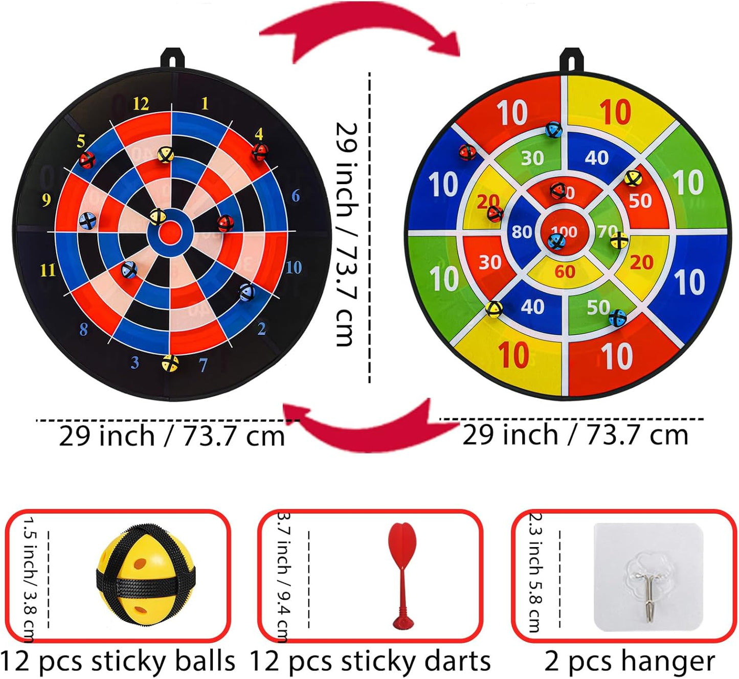 Dart Board Games for Kids Ages 3-12, Sticky Dart Board with 12 Balls & 12 Darts, Indoor Outdoor Toys for Boys, Party Birthday Gifts