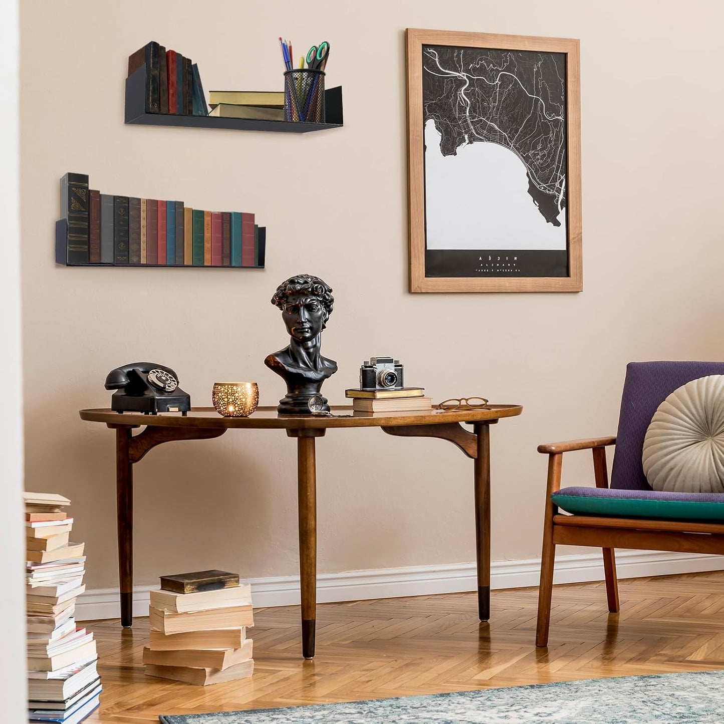 U Shape Floating Shelves Wall Mount Metal Bookshelf CD DVD Storage Display Shelves, Black Set of 2