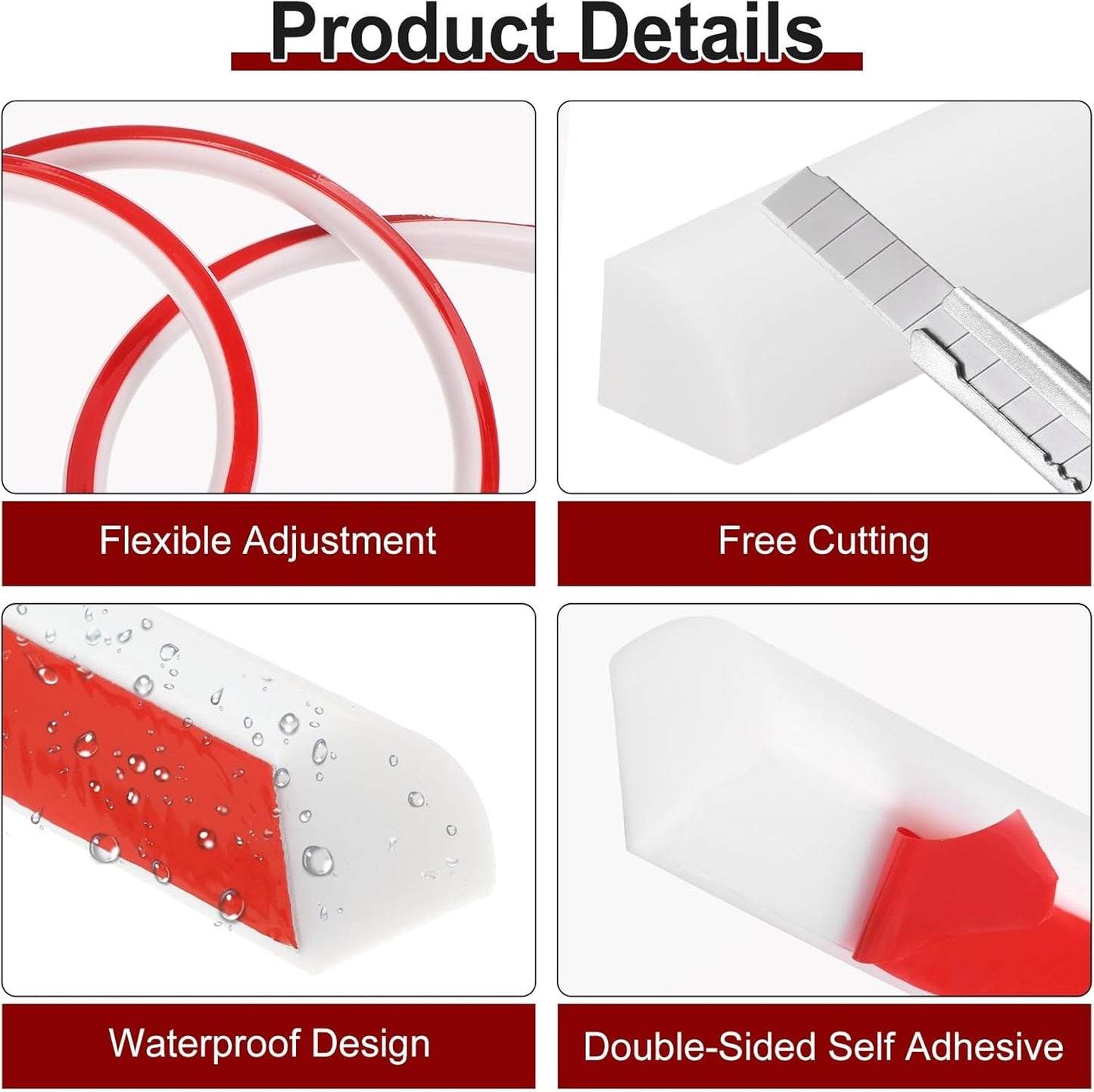 uxcell 157 Inch Flexible Quarter Round Molding Silicone Peel and Stick Trim Self Adhesive Shower Water Barrier for Corner Decor Bathroom Kitchen, White