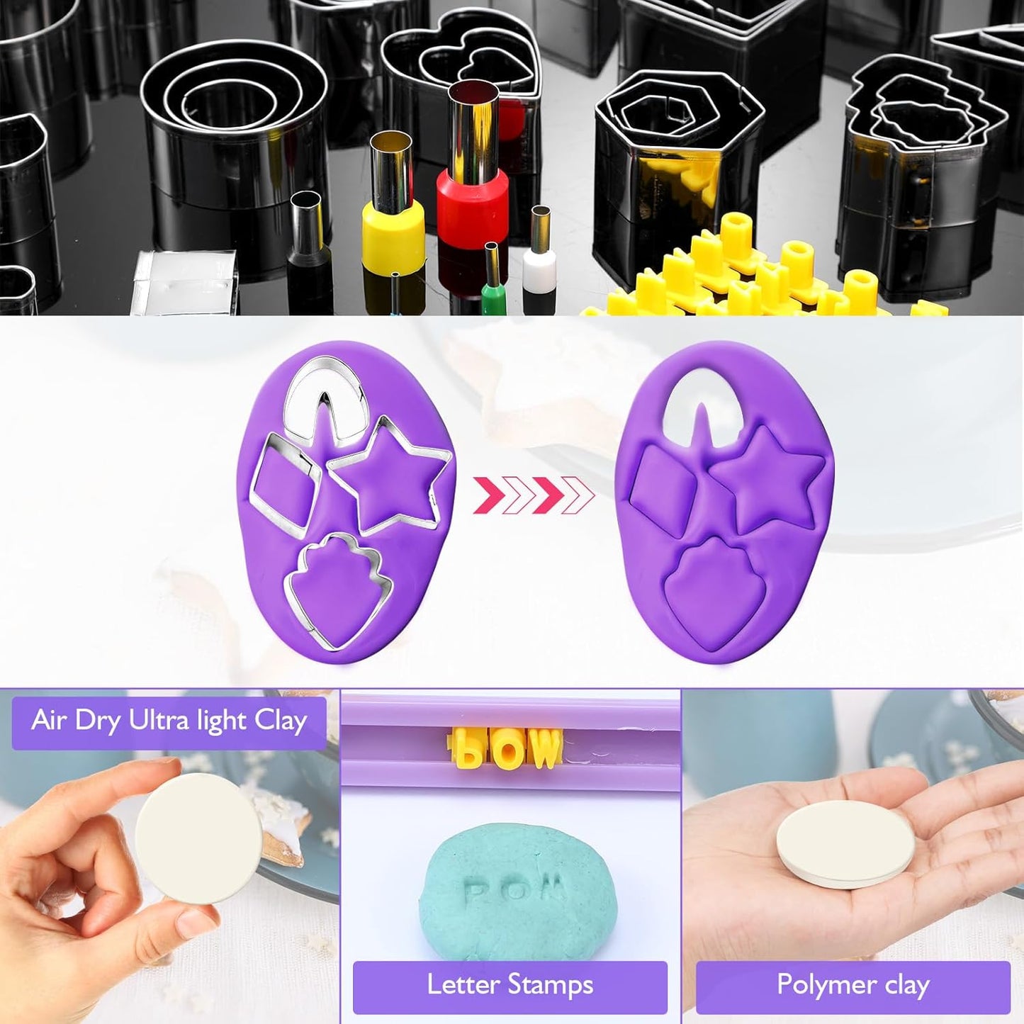 Polymer Clay Cutters for Earring Making 181pcs Clay Tools Set with 44 Shapes Stainless Steel Clay Earrings Cutters 16 Circle Shape Cutters 1 Clay Letter Stamp 120 Jewelry Accessories