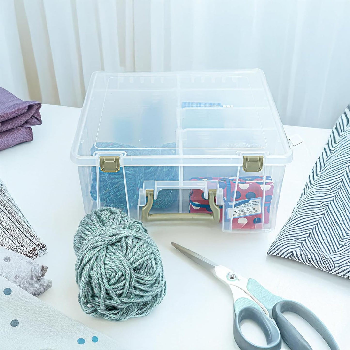 ArtBin 6990AB Super Satchel Double Deep Compartment Box - Art Storage with 8 Removable Compartments, Smart Closure for Craft Supplies (Gold- Pack of 1)