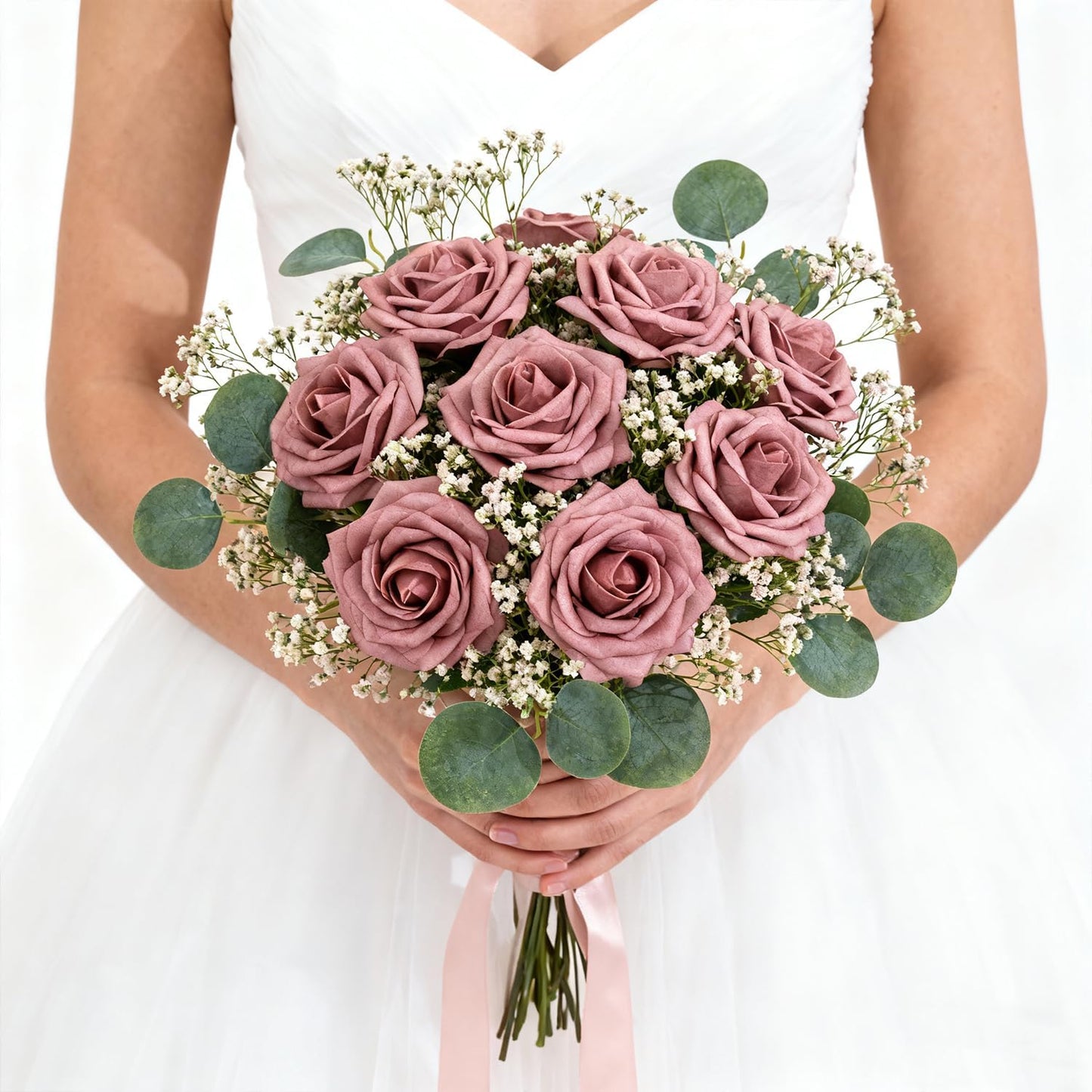 Artificial Flowers Foam Fake Roses 25pcs Dusty Rose Faux Roses with Stems for Home Decor DIY Wedding Bouquets Party Bridal Shower Centerpieces Faux Flower Arrangements Tables Decorations