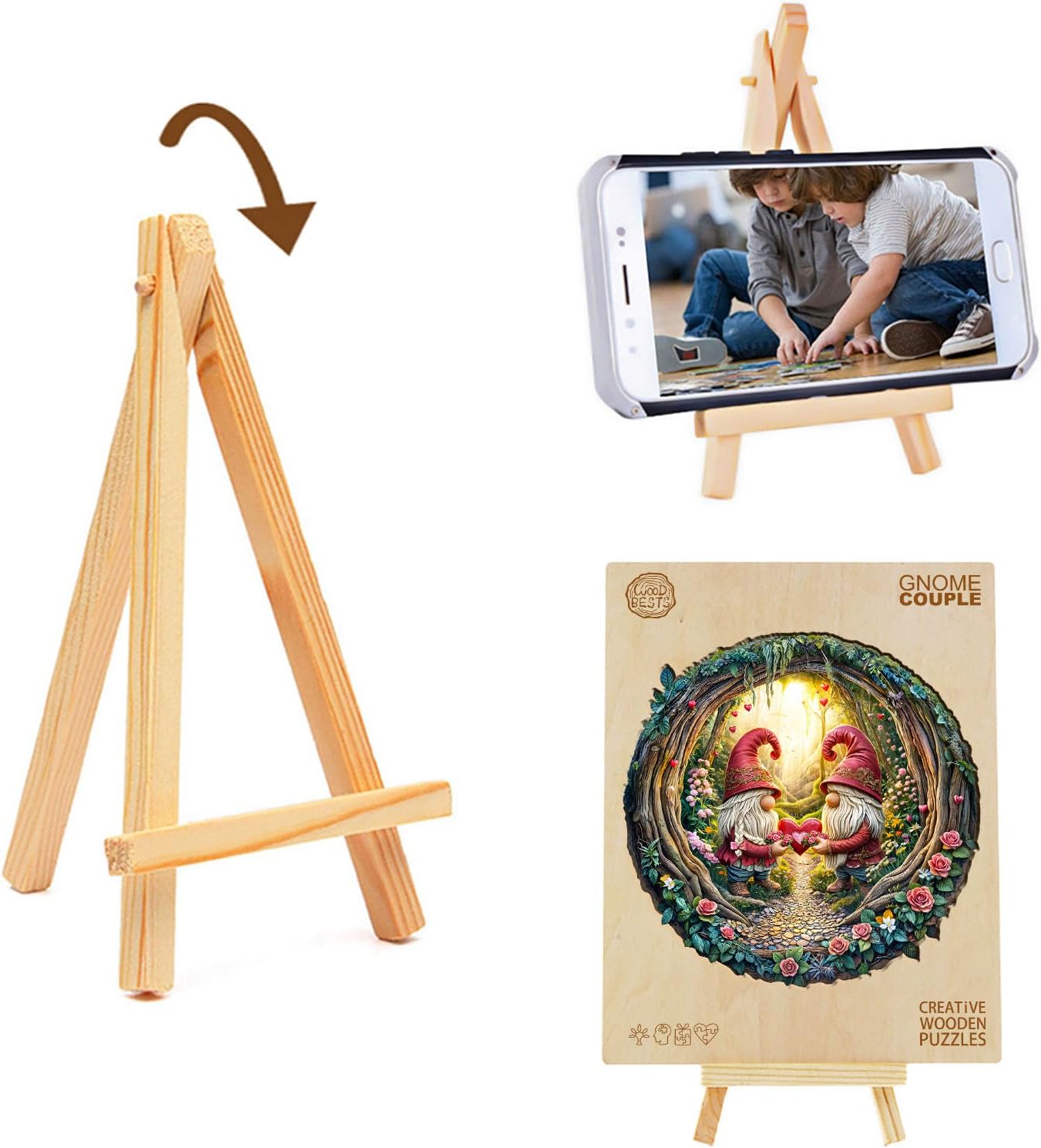 KAAYEE Wooden Puzzles for Adults, Gnome Couple Wooden Jigsaw Puzzle, 455 PCS Unique Shape Wood Puzzles Adult, 3D Visual Effect Flat Puzzle Birthday Family Games (XL-17.3 * 17.3in)