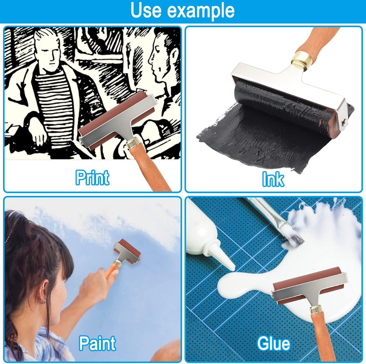 Soft Rubber Roller, Brayer Ideal for Anti Skid Tape Construction Tools, Print, Ink and Stamping Tools(6-Inch, Brown)