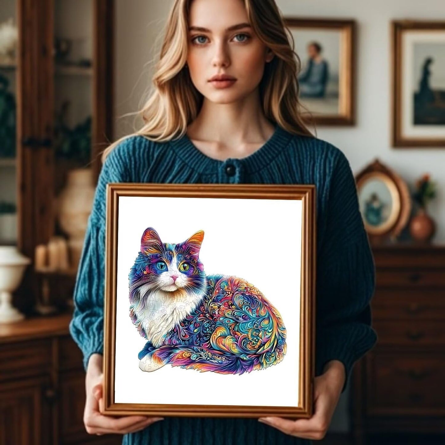 Lazy Cute Cat Puzzles Adults Gifts Wooden 175 Pieces 11.4 * 10.4in