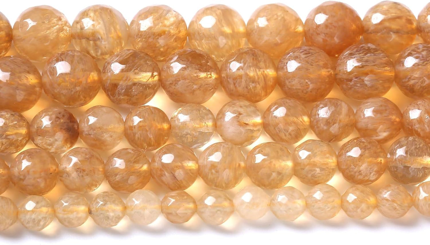 32pcs 12mm Natural Faceted Tea Watermenlon Jade Stone Beads for Jewelry Making Energy Healing Beads DIY Bracelet Necklace Accessories 15" (12mm, Faceted Tea Yellow Jade)