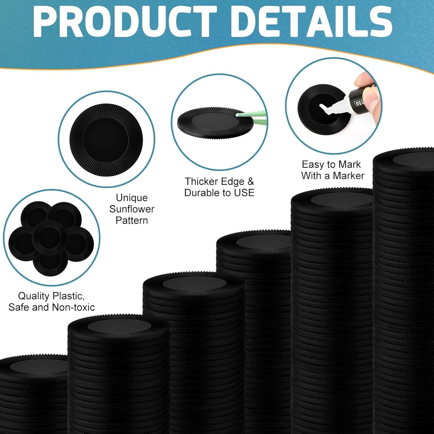 Coopay 1000 Pieces Plastic Poker Chips, Bingo Chips Bulk Learning Counters Disks Poker Card Game, Counting Markers for Math Practice, Game Tokens and Teaching Rewards, 25 mm/ 1 Inch (Black)