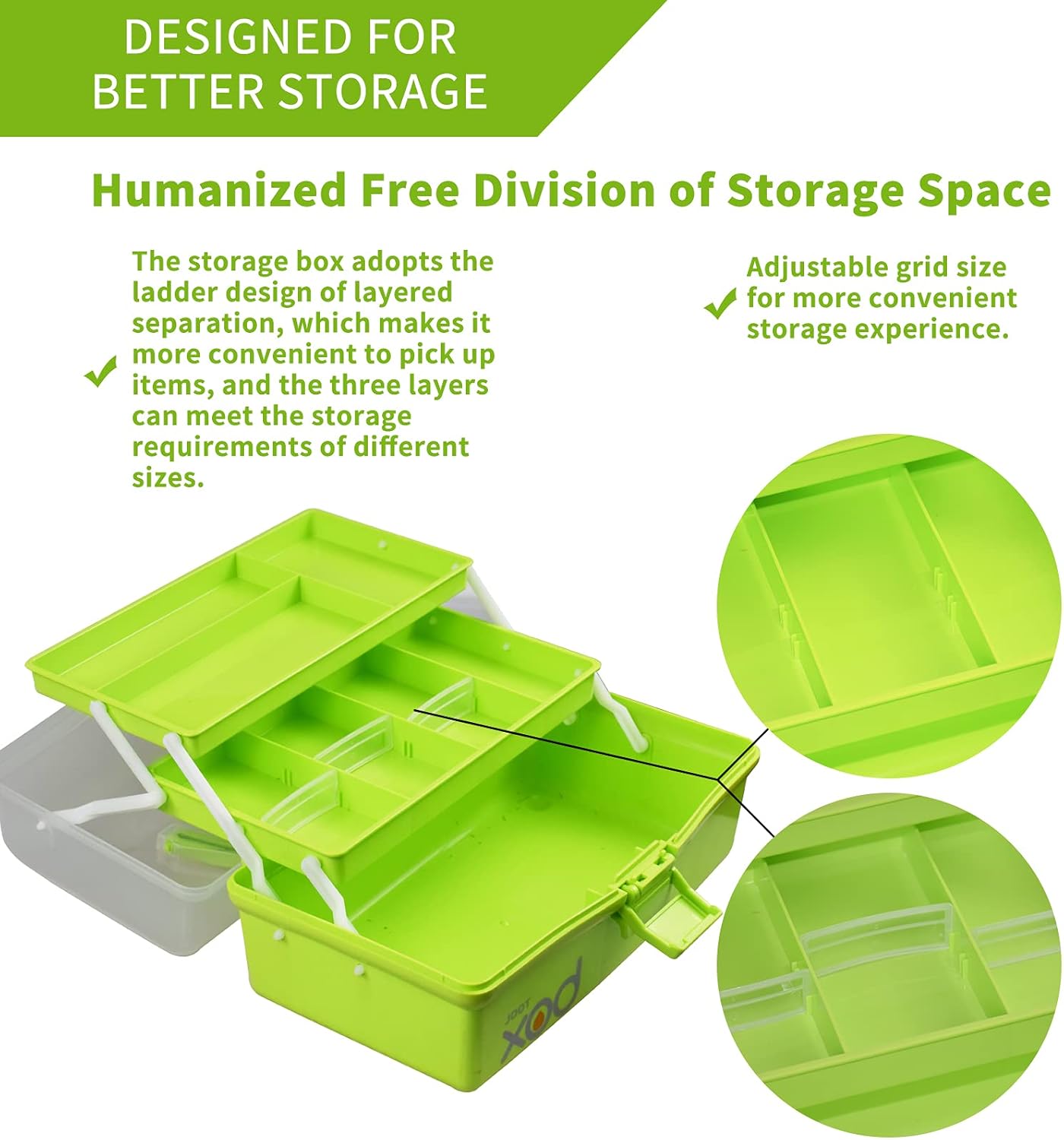 12in Three-Layer Multipurpose Storage Box Folding Tool Box/Art & Crafts Case/Sewing Supplies Organizer/Medicine Box/Family First Aid Box with 2 Trays (Green)