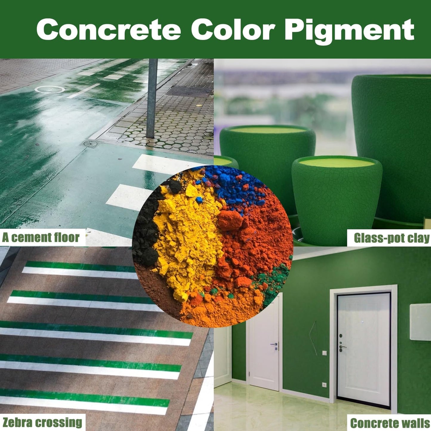 GOODTAKE Iron Oxide Powder, Green Cement Color Pigment Pastel Mortar Mix DIY Powder Manually Paving Concrete Mold Color Pigment Dye for Cement Mortar Grout (Green, 16 oz)