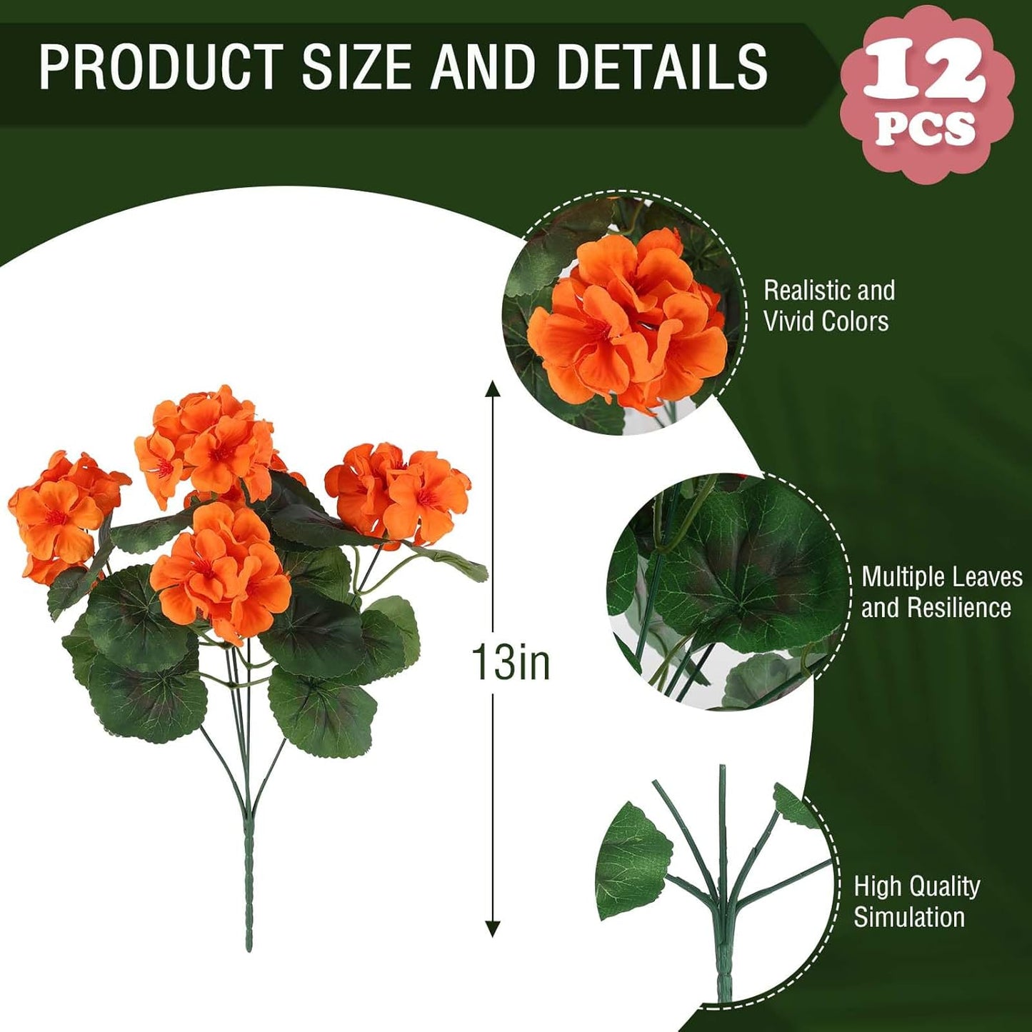 Hananona 12 Pcs Artificial Geranium Flowers for Outdoors Geranium Silk Orange Flower Outdoor UV Resistant Patio Plants Faux Autumn Flowers for Fall Home Kitchen Table Centerpieces (12, Orange)