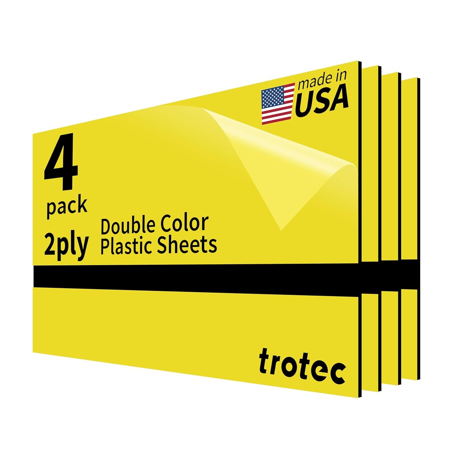 Trotec TroLase | 12"x24"x1/16", 4 Pcs | Yellow/Black| 2 Ply | Modified Acrylic | Laser Engraving Double Color Plastic Sheet | Engraving Blanks for Laser, Saw, Guillotine | Made in USA