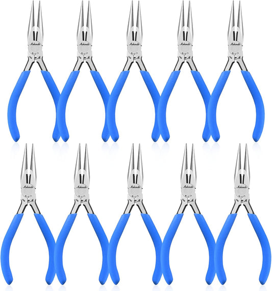 Needle Nose Pliers Set, mshandto 5" Long Nose Pliers for Wire Bending, 10 Pack High Carbon Steel Needle Nose Pliers, Serrated Jaw Pliers for Jewelry Making, Electronics, Object Grasping, Craft Making