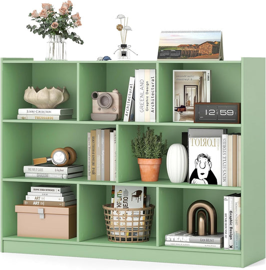Giantex 8 Cube Bookcase, Freestanding 3-Tier Open Bookshelf, Modern Storage Display Cabinet, Wood Cube Storage Organizer for Living Room, Kid’s Room, Mint Green