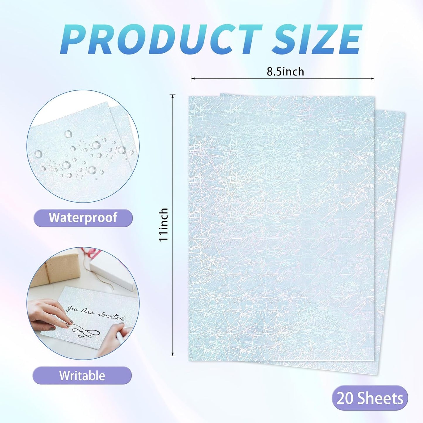 20 Sheets Printable Holographic Sticker Paper,11 x 8.5 Inches Printable Waterproof Paper Rainbow Vinyl Sticker Paper for Inkjet or Laser Printer（Laser straw pattern）