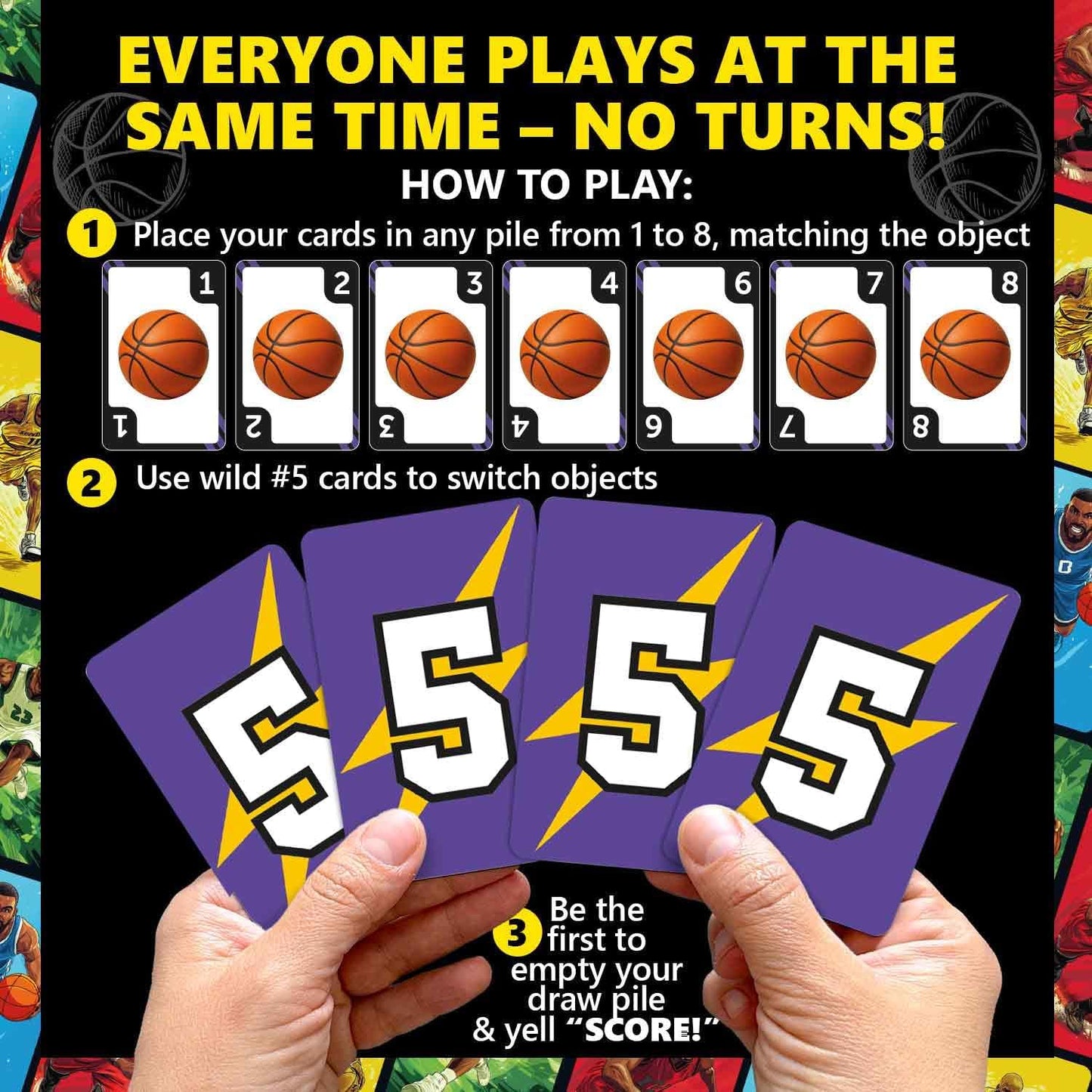 QUOKKA Basketball Fast-Paced Card Game for Kids & Adults – 128 Cards & Easy Rules – Quick & Fun Matching Game – 2-4 Players – Ages 8+ – Perfect for Family Games Night, Travel and Parties