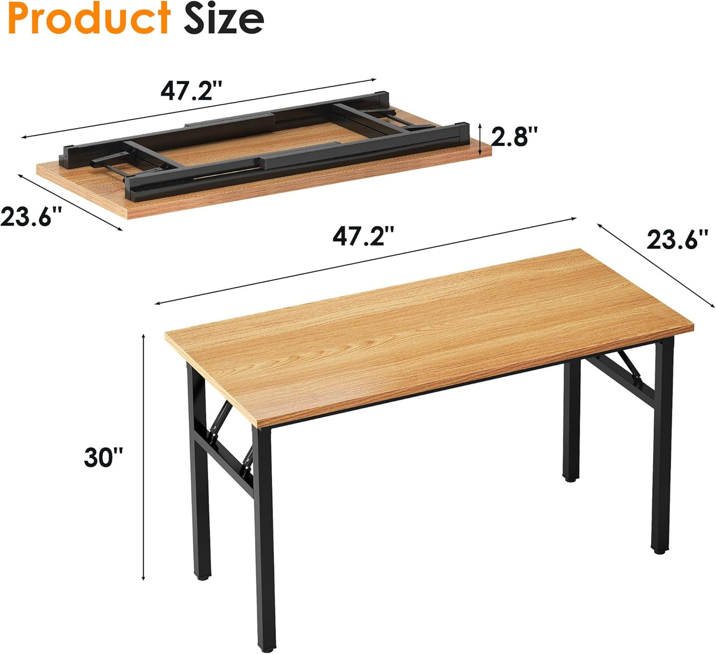 Need Home Office Desk 47 inches Folding Computer Table Workstation No Install, Teak and Black