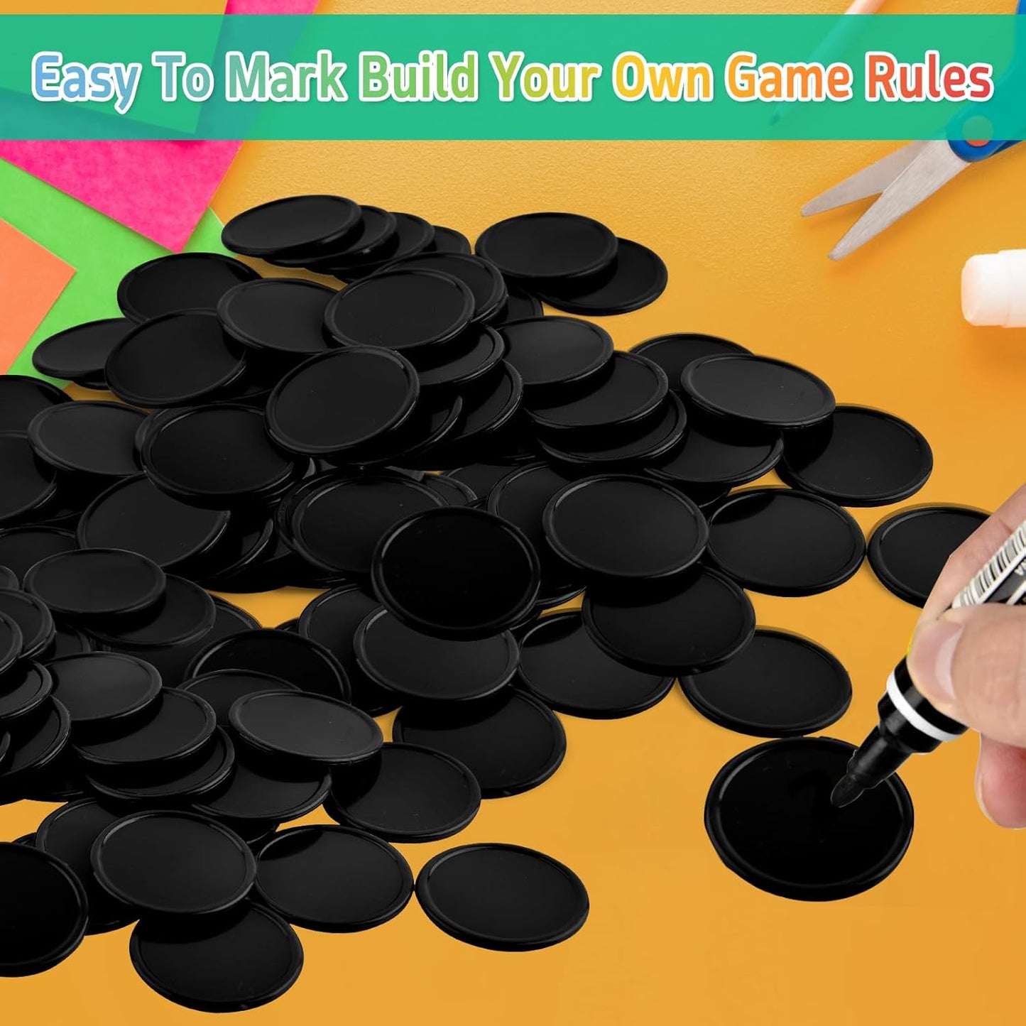 Coopay 1 1/2 Inches Plastic Poker Chips Learning Counters Disks Bingo Chip Counting Discs Markers for Math Practice and Poker Card Game Tokens, Teaching Rewards, 200 Pieces (Black)