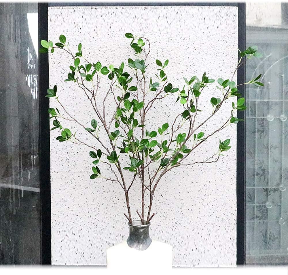 Ollain 43" Artificial Greenery Stems Plants Faux Leaf Green Eucalytus Branches Ficus Twig Fern Fake Green Bushes Shrubs for Home Party Wedding Decoration (4 Pack)