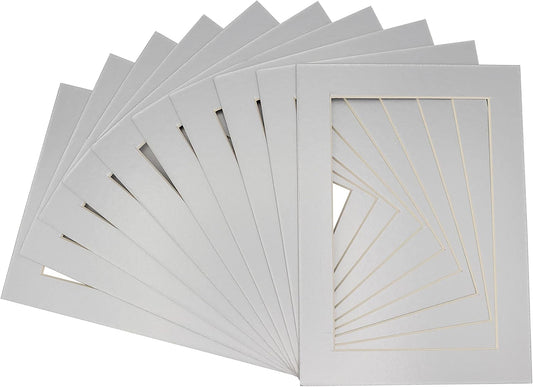 Pack of 25 Acid Free 8x10 Mats Bevel Cut for 5.5x8.5 Photos - Metallic Silver Precut Matboards For Pictures, Photos, Framing - 4-ply Thickness