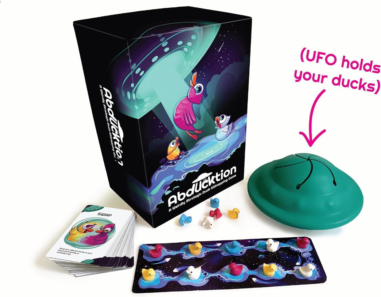 Abducktion - Bundle Base + IntergalacDuck Research Expansion Combo Pack, 25-30 Minutes, Ages 12+, A weirdly Strategic Duck Kidnapping Game, a UFO, and Mind-Bending, Shape-Finding Logic!