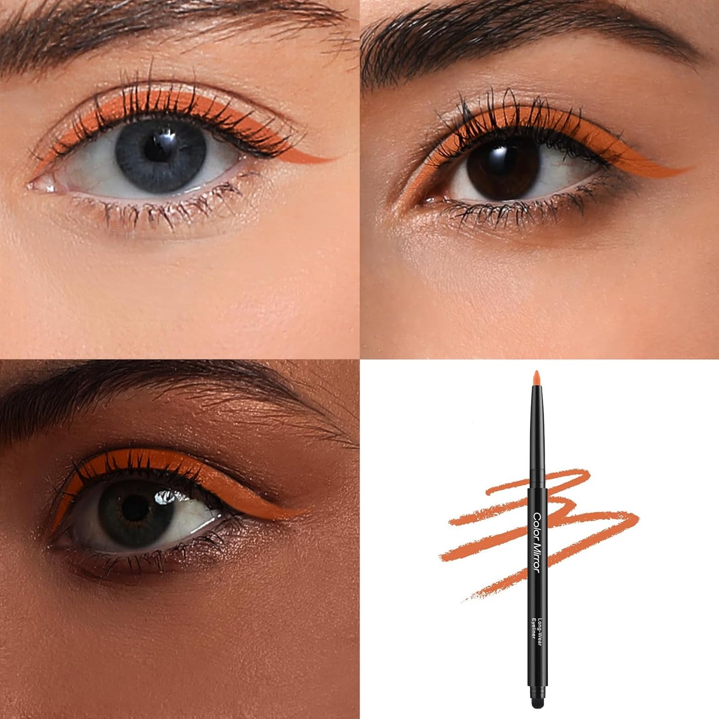 Smudge Proof Eyeliner, Waterproof Retractable Eye liner with Brush, Matte and Shimmer Eyeliner Pencil, Creamy Texture, Long lasting & Smooth(06 Orange Matte)