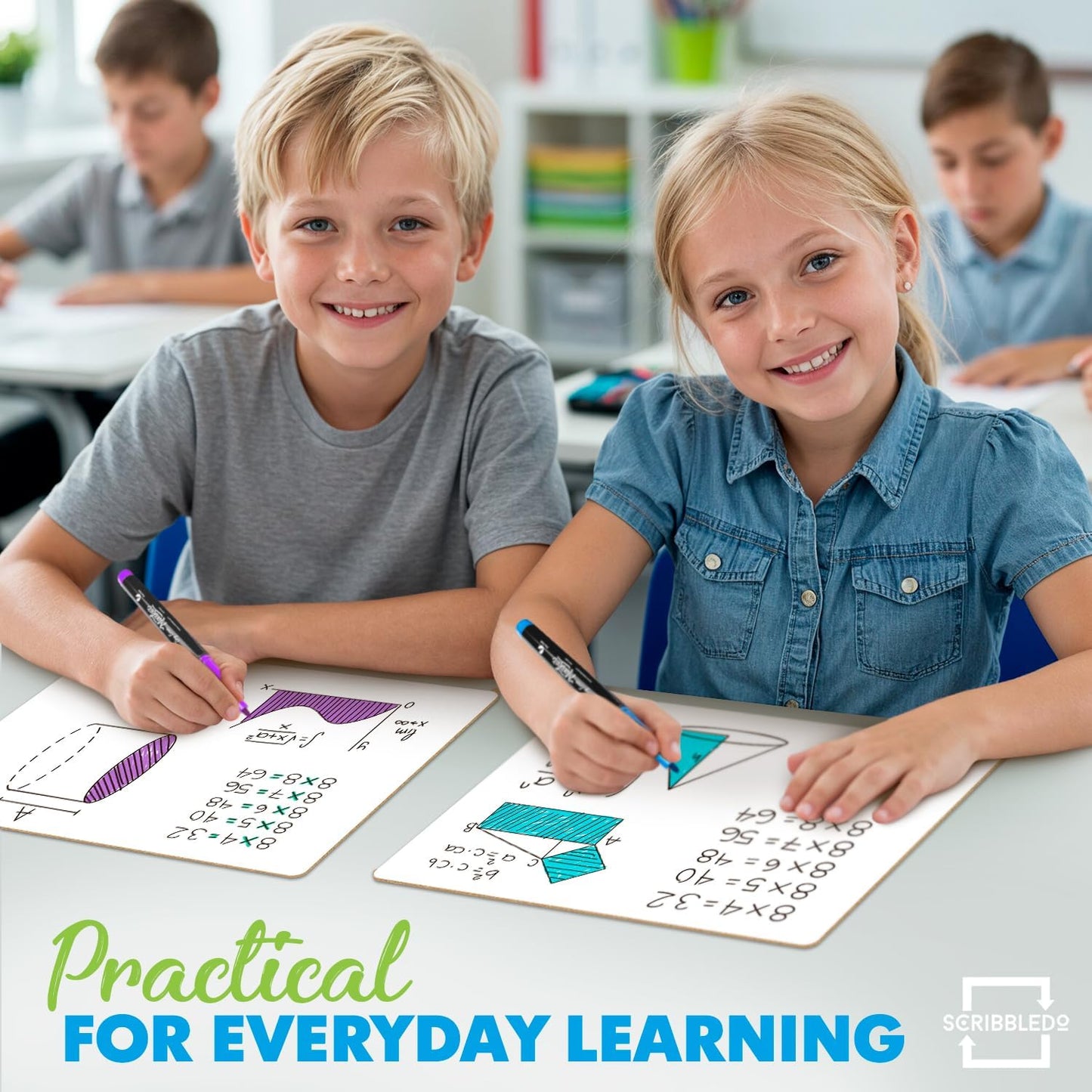 Scribbledo 6 Pack Small White Board Dry Erase Boards Classroom Pack Mini White Boards 9" x12” Personal Whiteboards for Students Teachers School Supplies Lapboards l 6 Mini Whiteboard Erasers Included