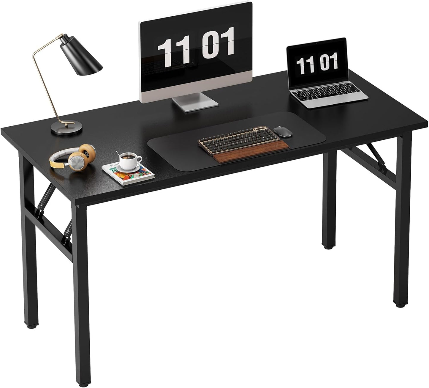 Need Computer Desk Office Desk 47 inches Folding Table with BIFMA Certification Computer Table Workstation No Install Needed, Black Brown