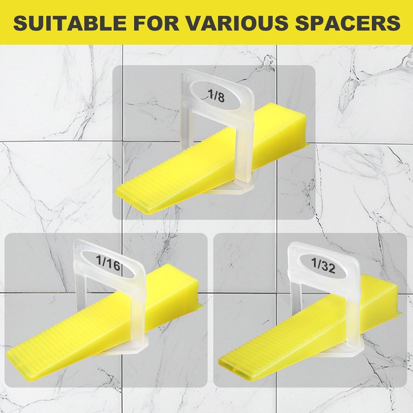 DGSL Tile Leveling System Tile Wedges, 200PCS Reusable Tile Leveling Wedges for 1/8", 1/16", 1/32" Tile Spacers, Tile Leveling Clips and Tile Leveler Installation