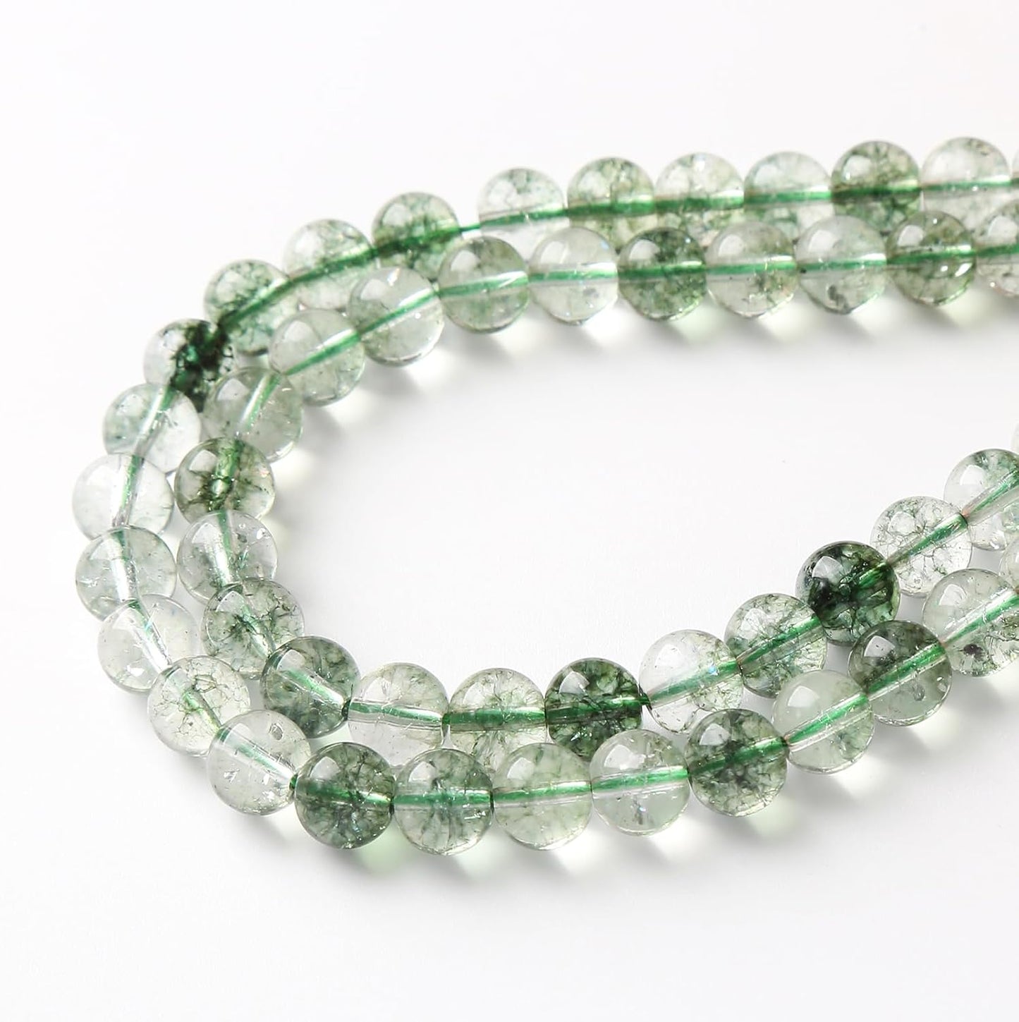 60PCS 6MM Green Crackle Phantom Ghost Crystal Beads for Jewelry Making DIY Bracelet Necklace Accessories 15" Energy Healing Power Stone Beads