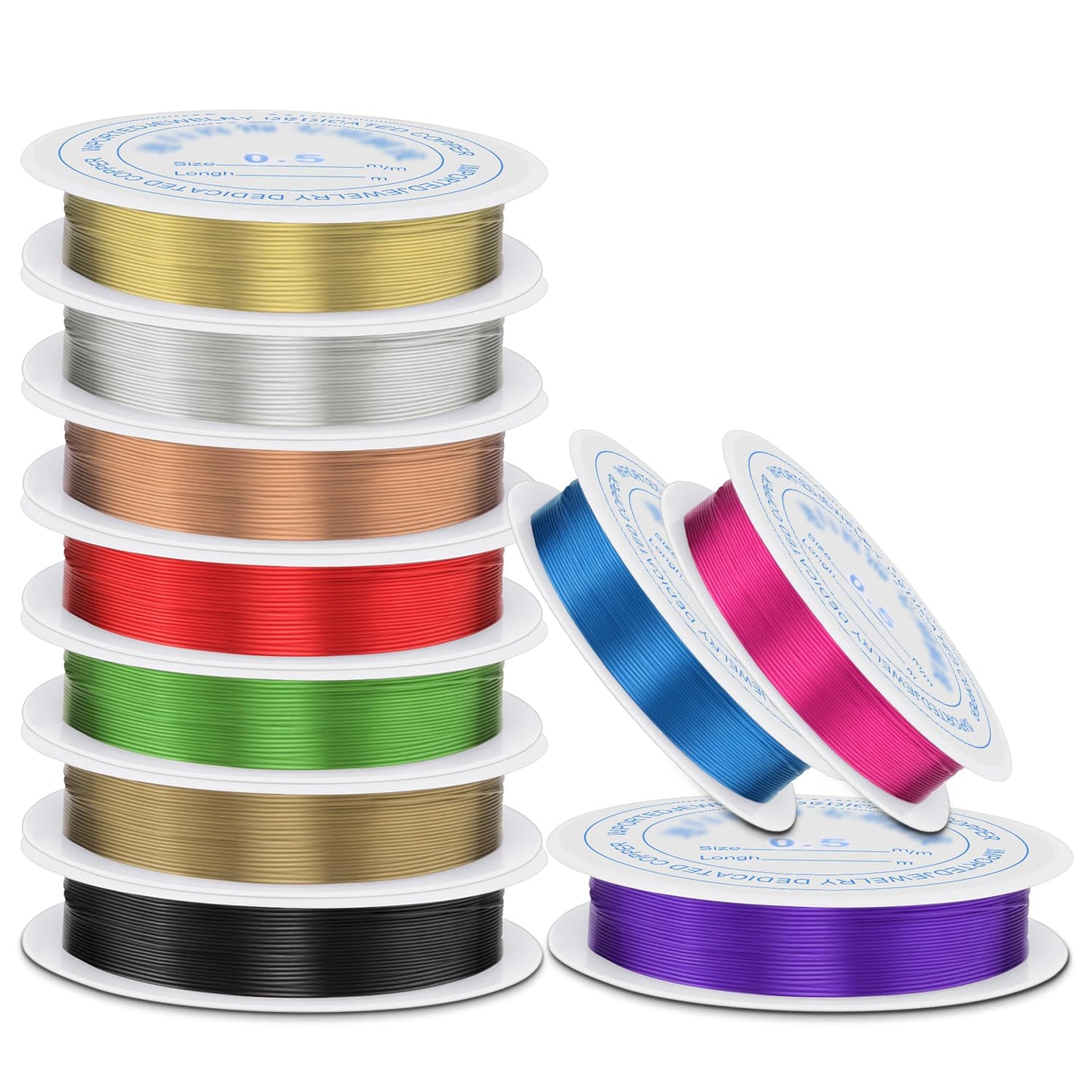 0.5 mm Dia. 10 Rolls Copper Jewelry Wire, Beading Wire for Jewelry Making Bracelet Earrings Rings Necklaces Flower Craft Projects, 10 Assorted Colors
