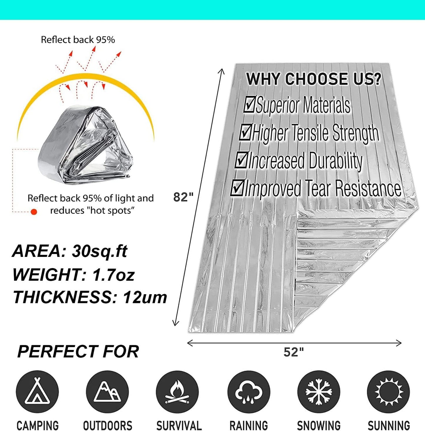 Plant Growth Mylar Films Silver Garden Greenhouse Covering Foil Sheets Space Thermal Insulation Blankets for Growth Room First Aid Marathons Survival Camping Hiking