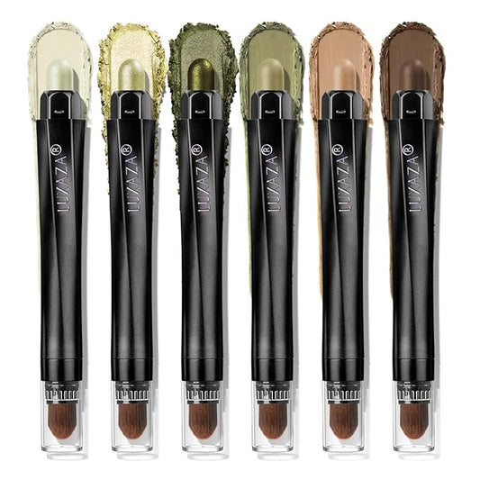Neutral Eyeshadow Stick Makeup 6PCS Set, Green Metallic Shimmer Matte Cream Eye Shadow Eyeliner Brightener Pencil Crayon - FIREFLIES LIGHT