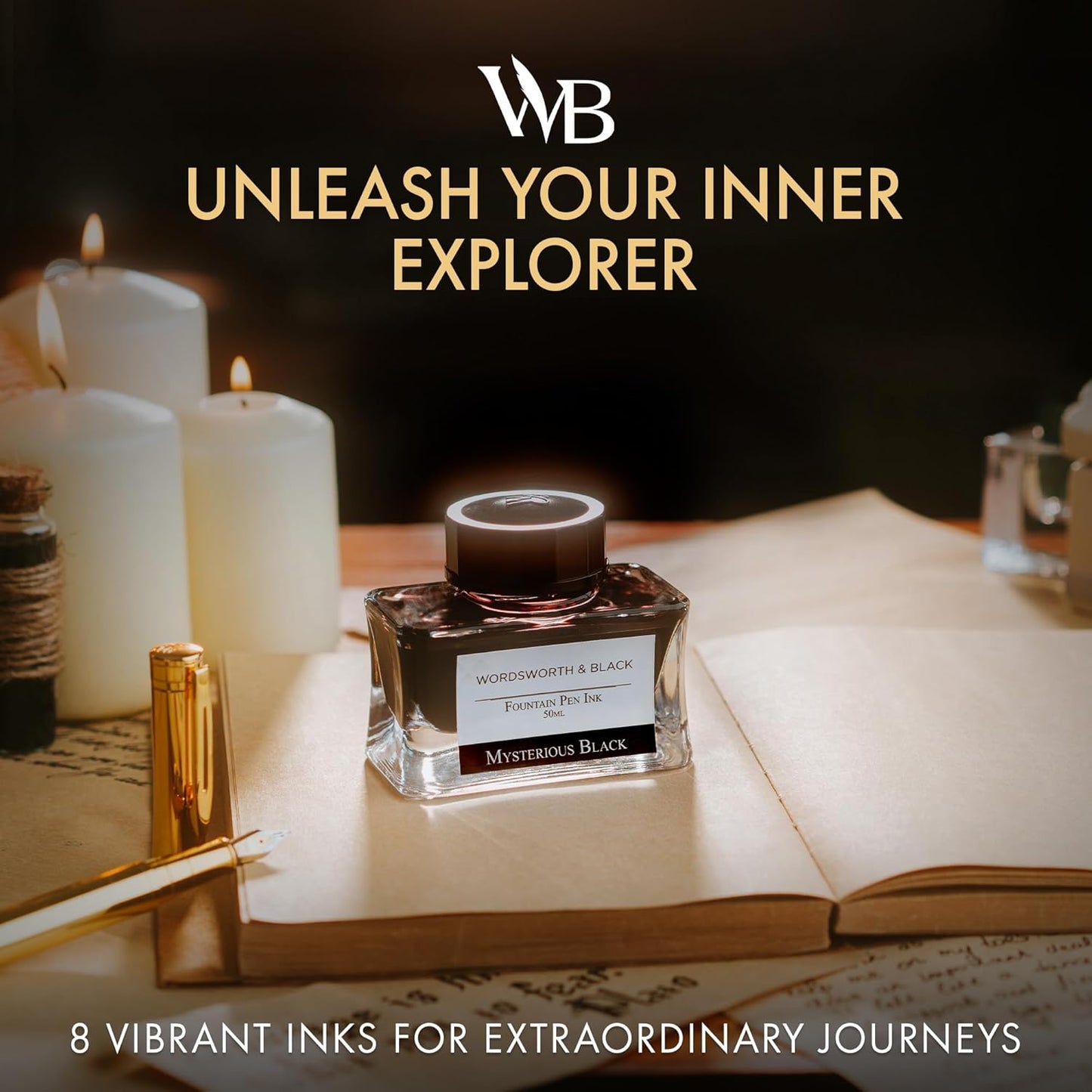 Wordsworth and Black Fountain Pen Ink Bottle (50 ml) Premium Luxury Edition, [Mysterious Black] Fountain Pens Bottled Ink; Classic Designed Bottle Smooth Flow 50 ml