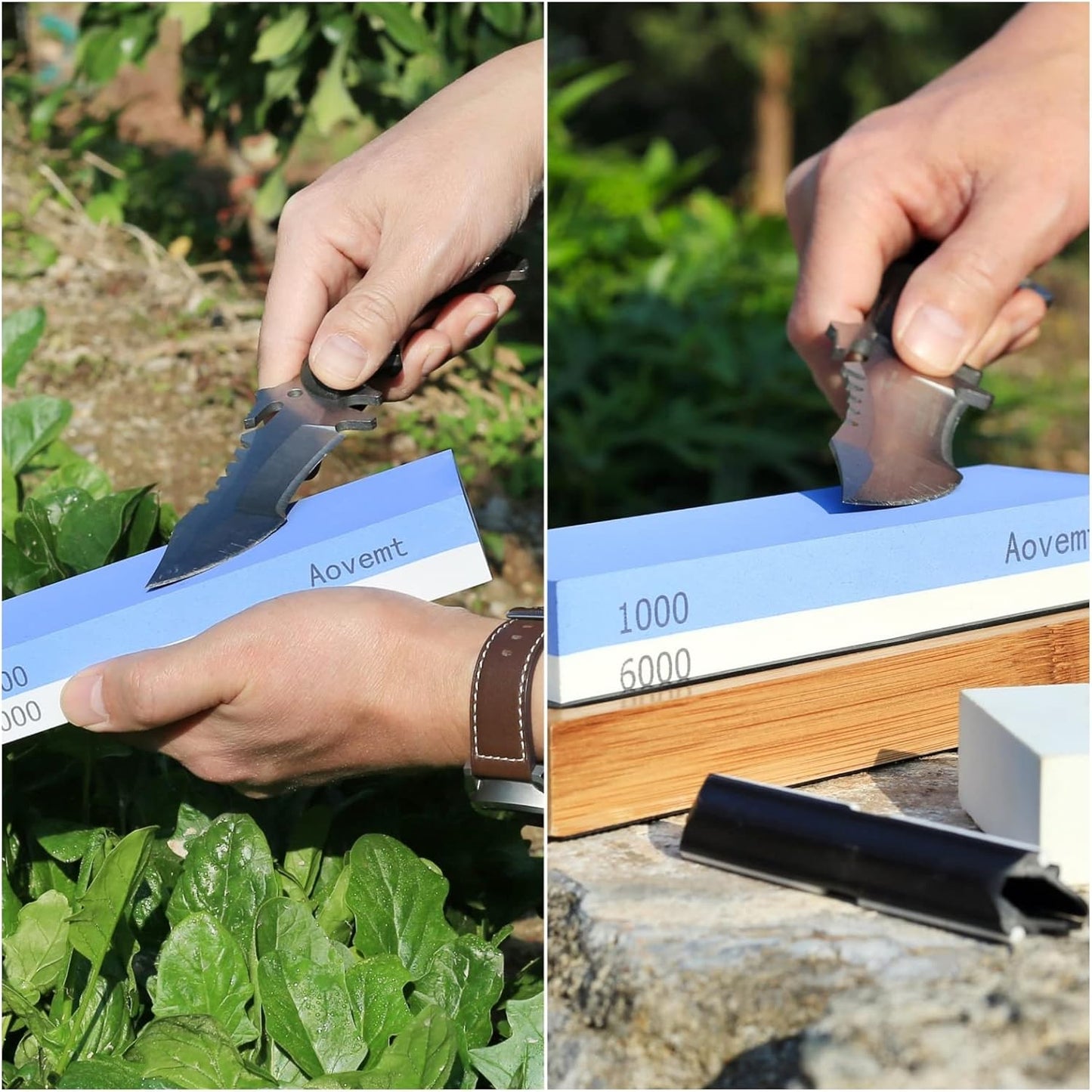 Knife Sharpening Stone, Premium Knife Sharpening Kit, 2 Side Grit 1000/6000 Whetstone, Wet Stone, Nonslip Base, Angle Guide and Flattening Ston e
